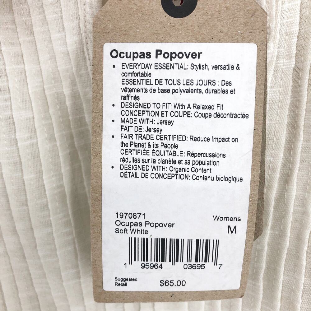 PRANA Women's Ocupas Popover Top Medium Soft White Pintuck Short Sleeve NWT - Picture 9 of 12
